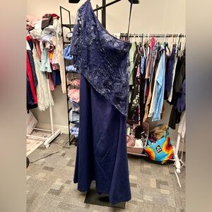 Tahari One Shoulder Navy Dress